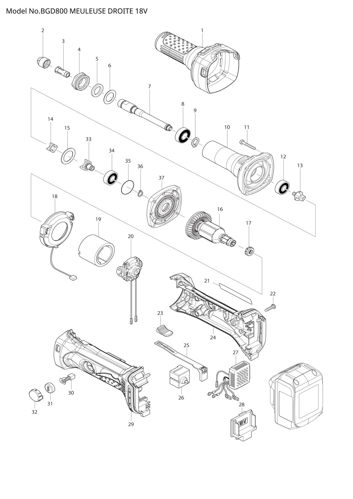 Pièces détachées meuleuse droite Makita BGD800