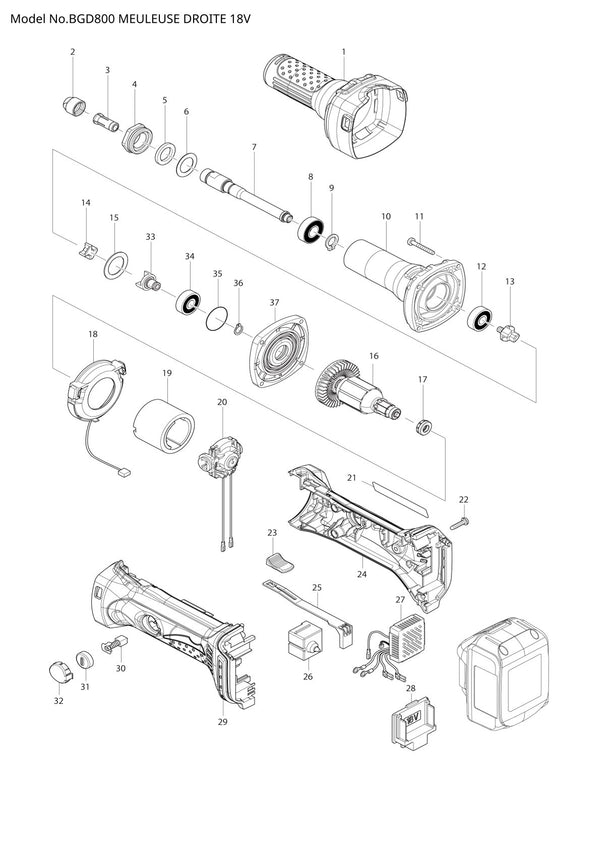 Pièces détachées meuleuse droite Makita BGD800