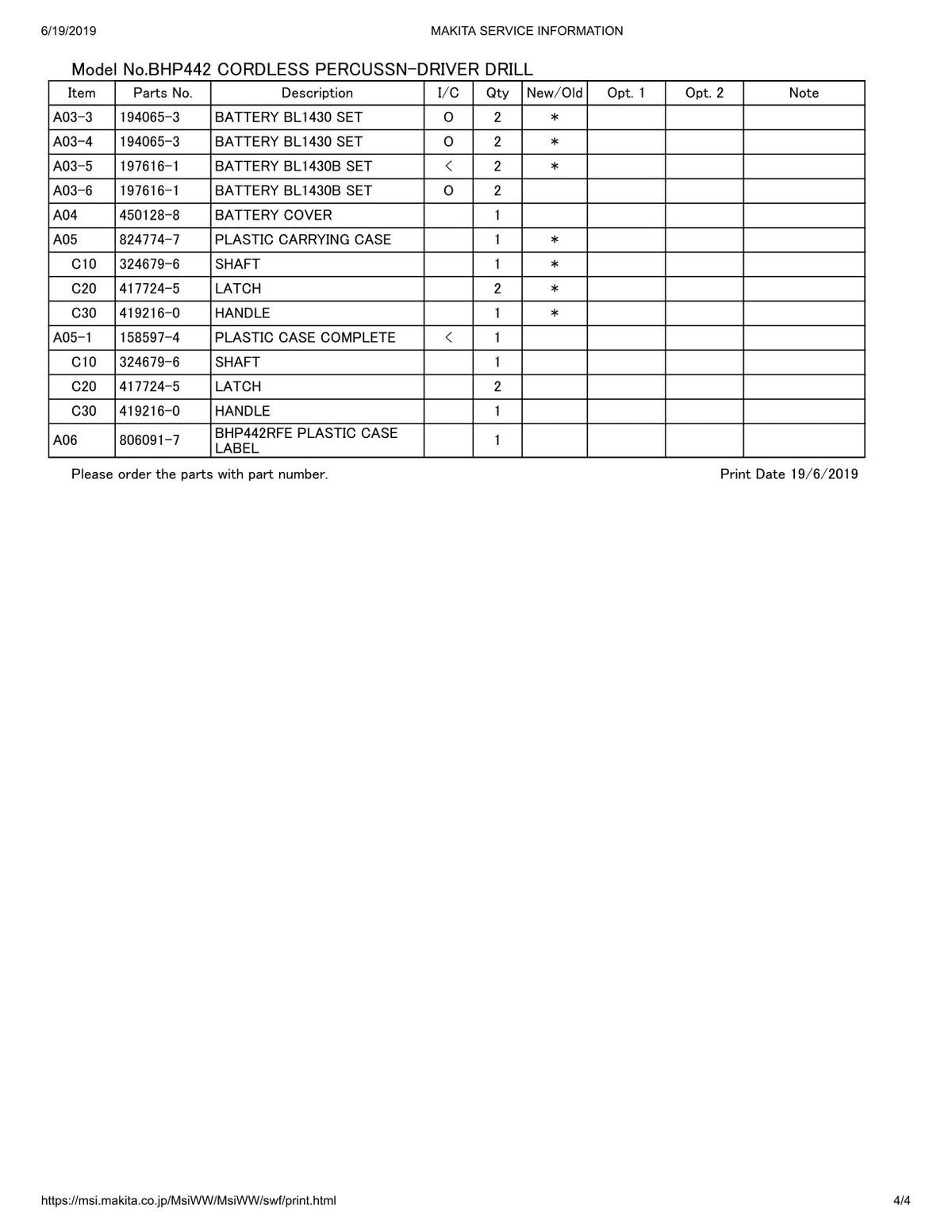 Vue éclatée Makita BHP442 - page 4