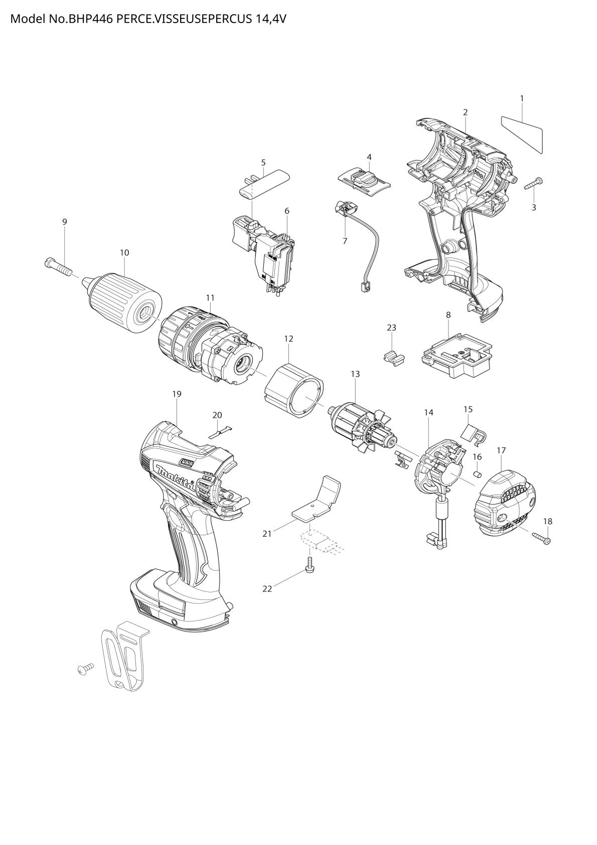 Pièces détachées perceuse à percussion Makita BHP446