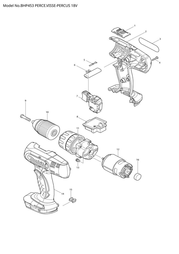 Pièces détachées perceuse à percussion Makita BHP453