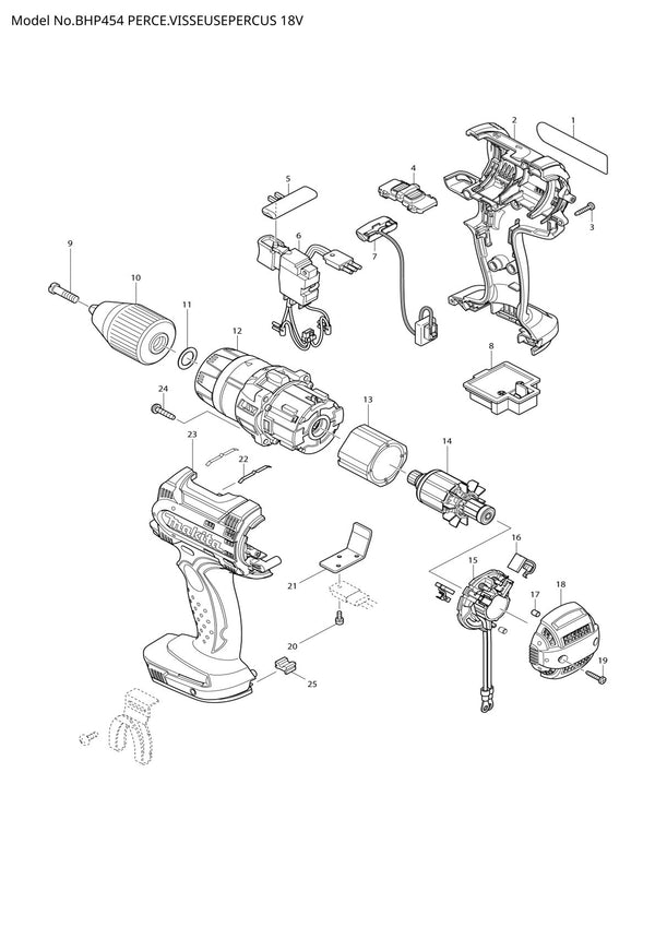 Pièces détachées perceuse à percussion Makita BHP454