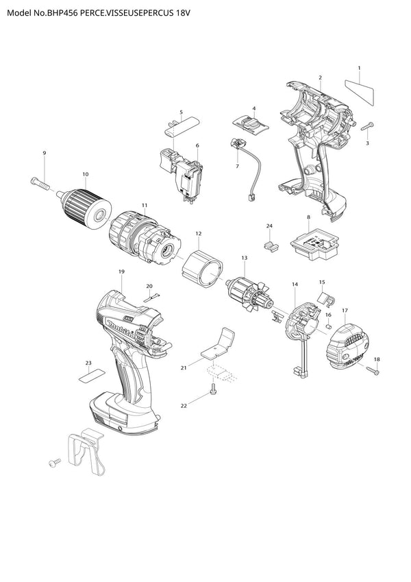 Pièces détachées perceuse à percussion Makita BHP456