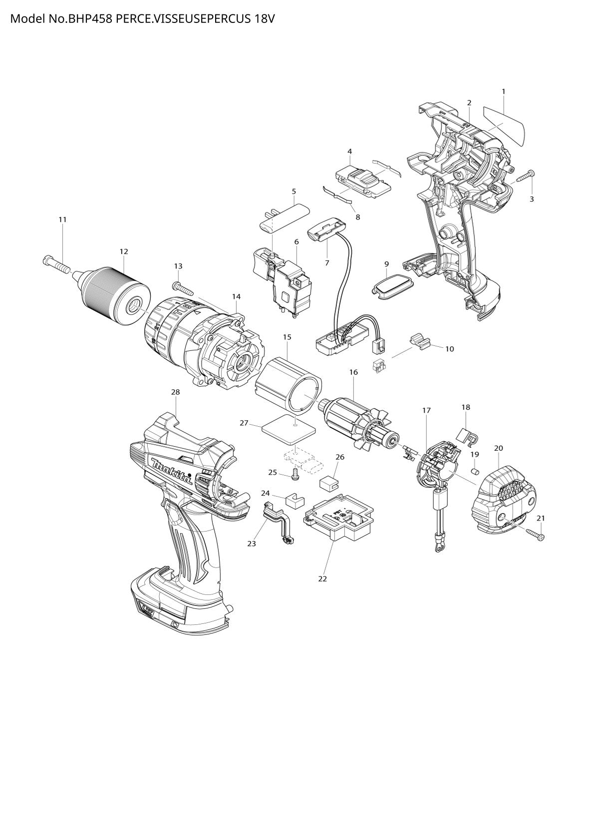 Pièces détachées perceuse à percussion Makita BHP458