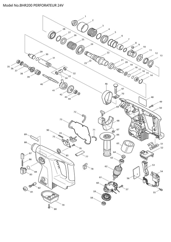 Vue éclatée Makita BHR200 - page 1