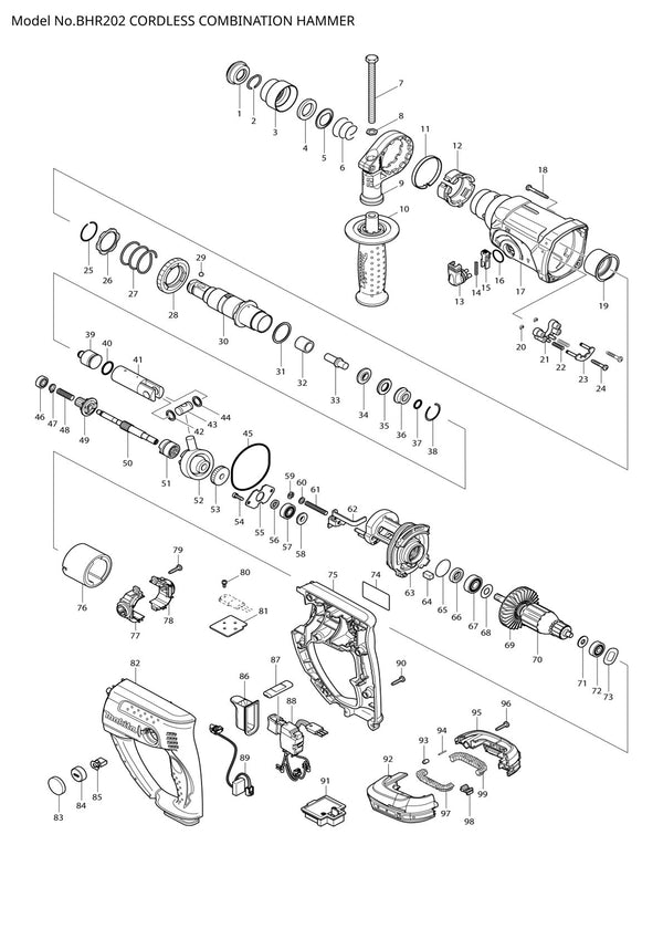 Pièces détachées perforateur Makita BHR202