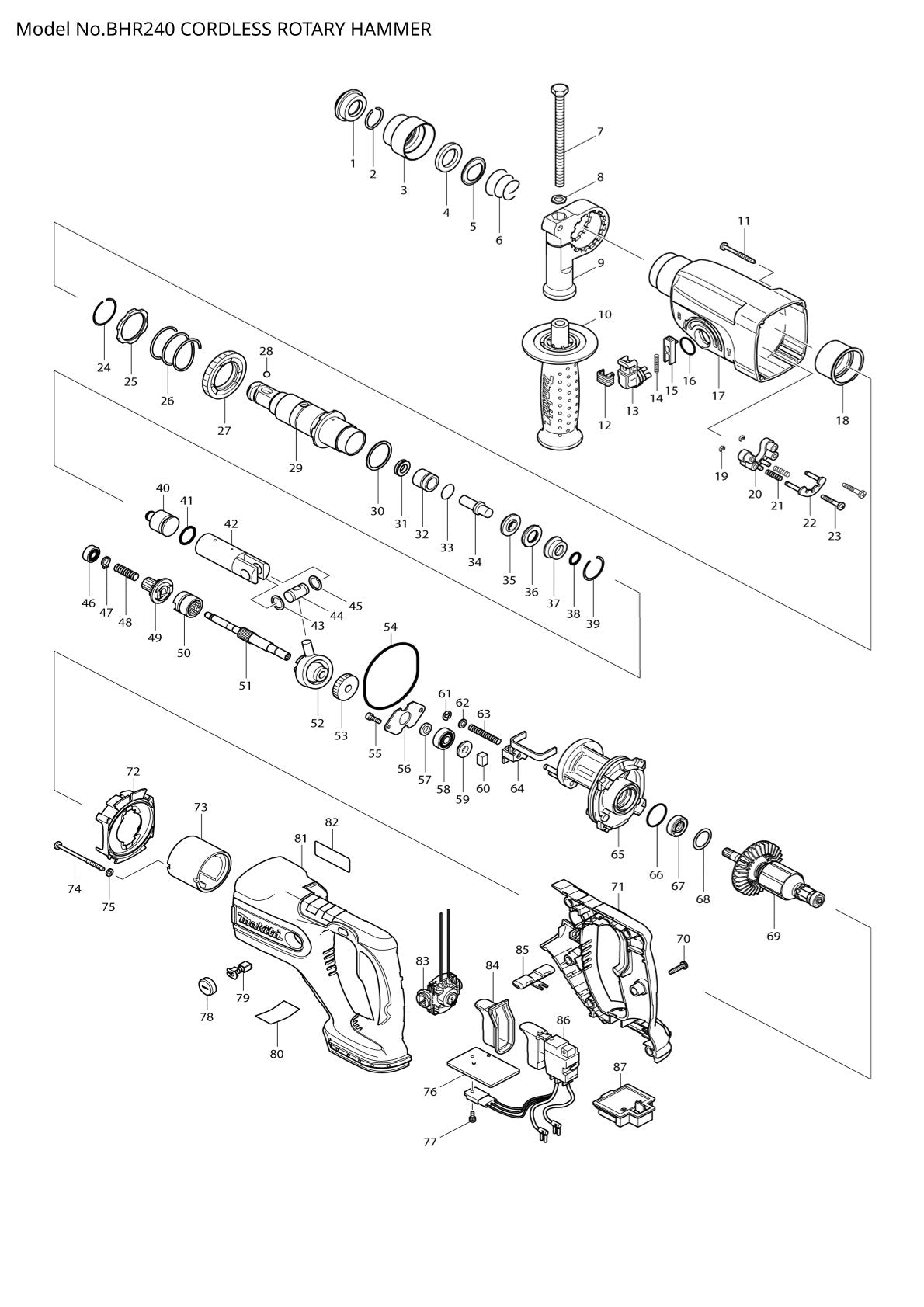 Pièces détachées perforateur Makita BHR240