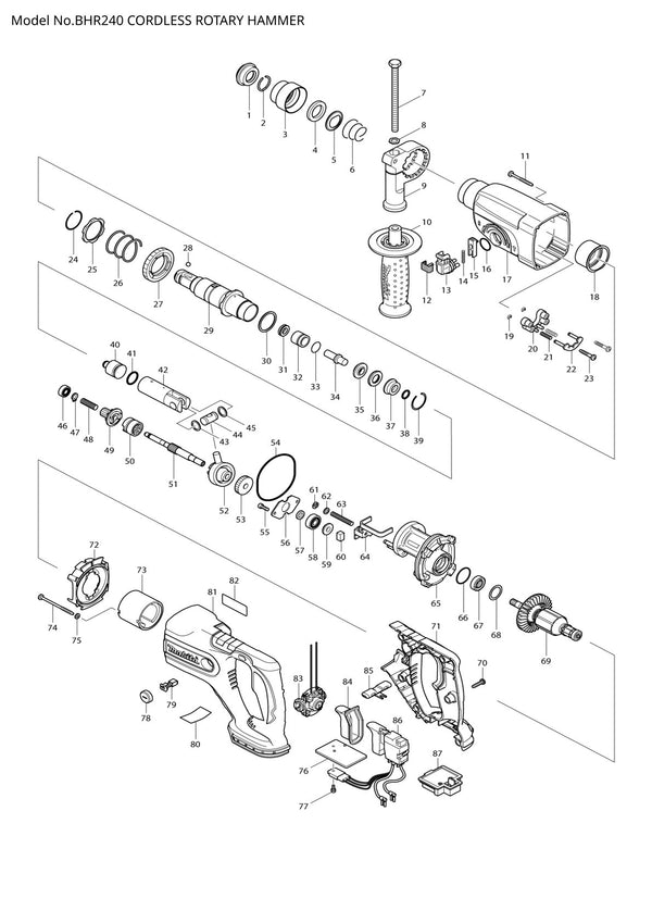Pièces détachées perforateur Makita BHR240