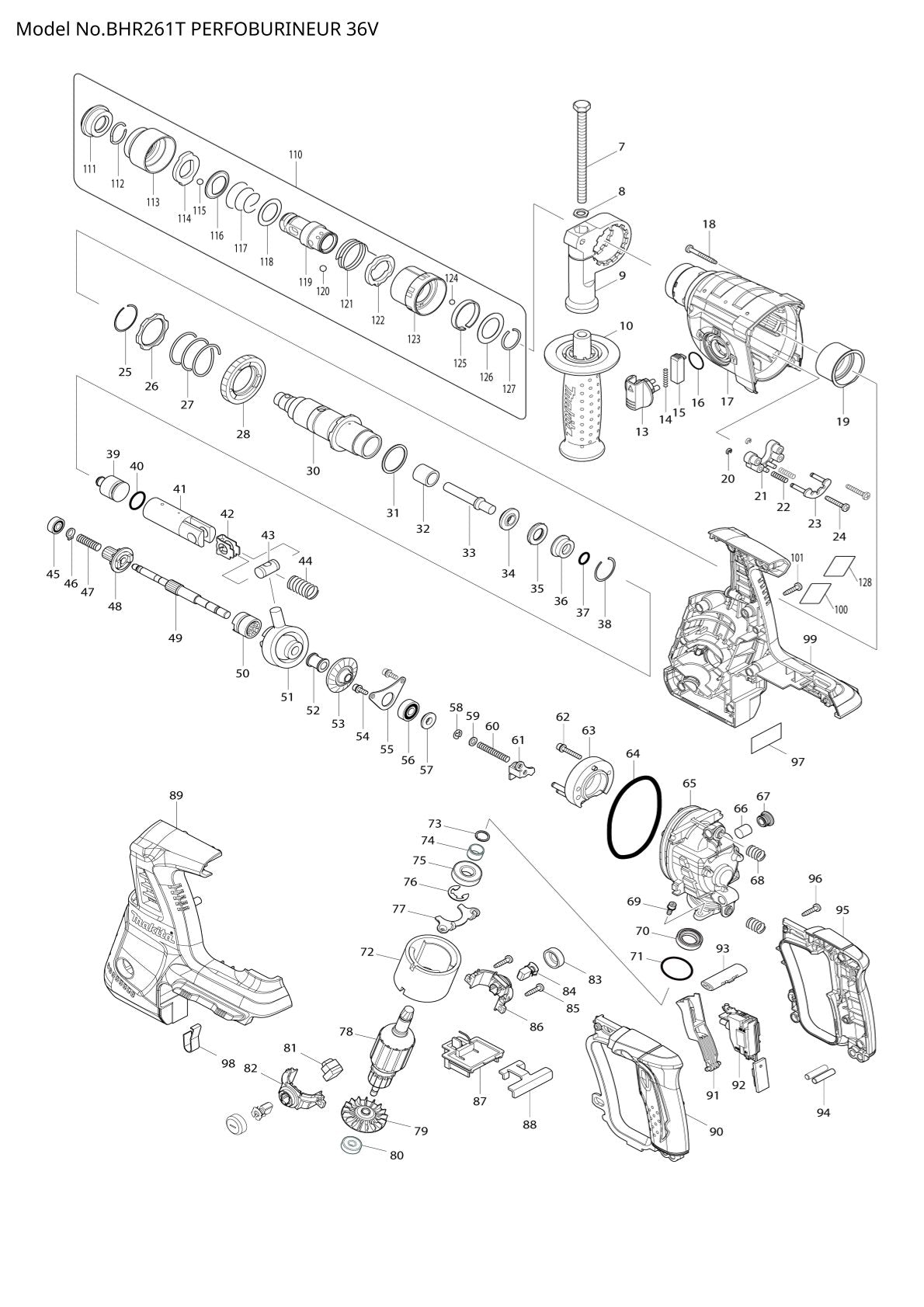 Pièces détachées perforateur Makita BHR261T