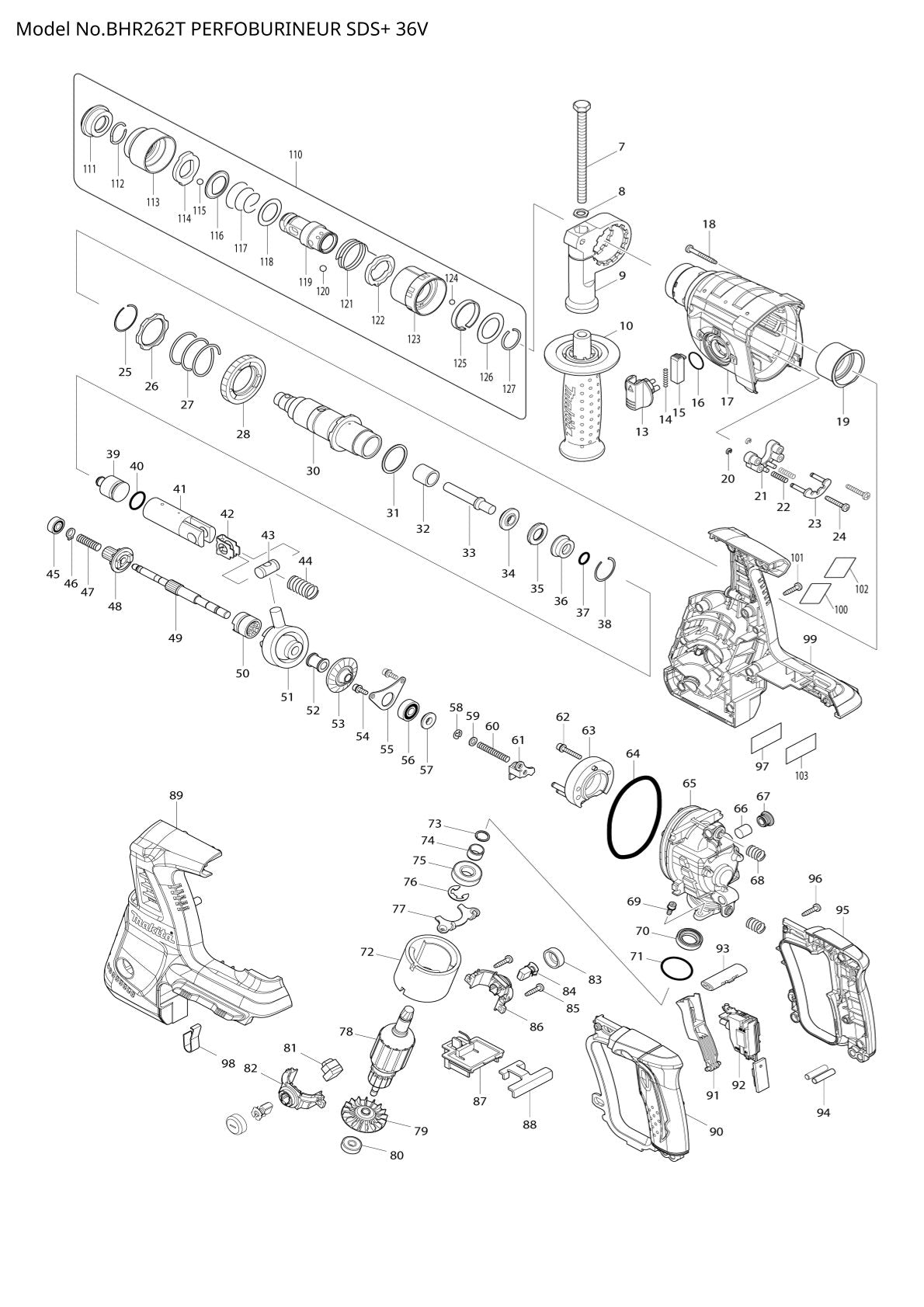 Pièces détachées perforateur Makita BHR262T