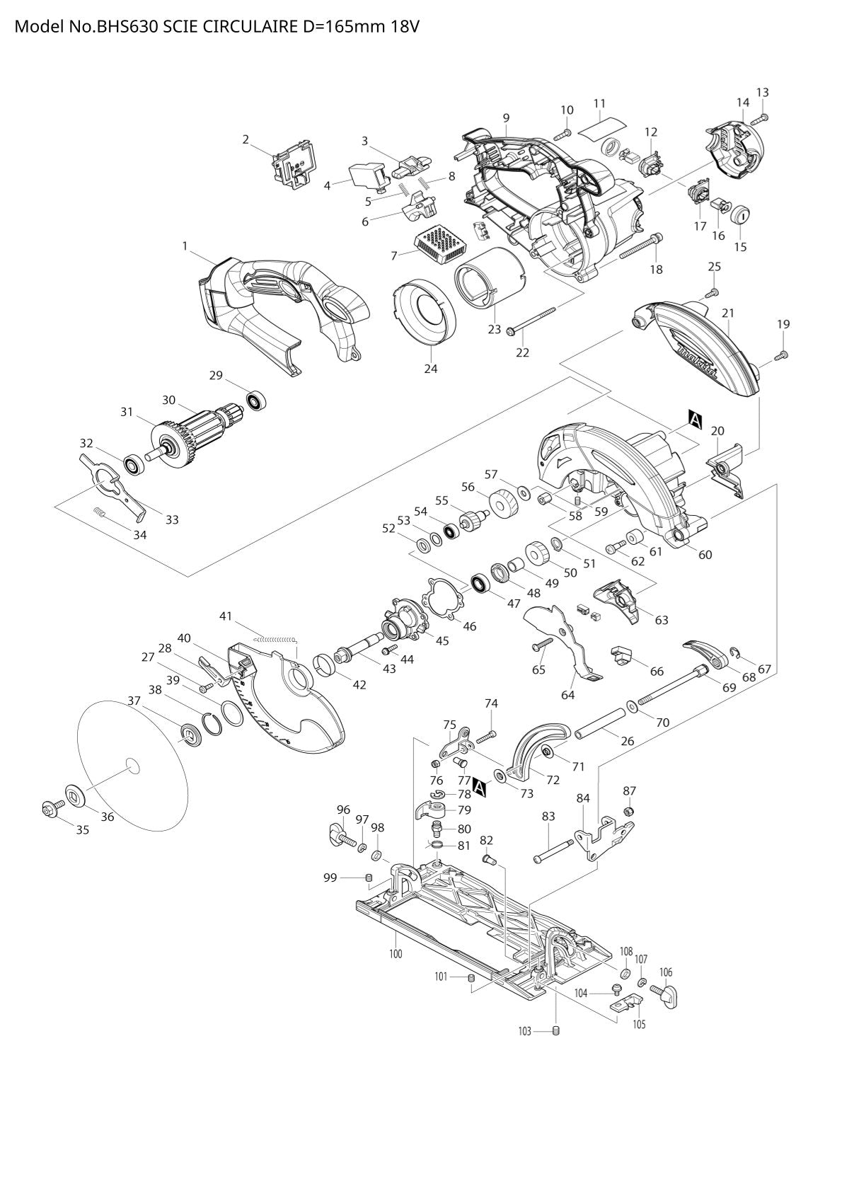 Pièces détachées scie circulaire Makita BHS630
