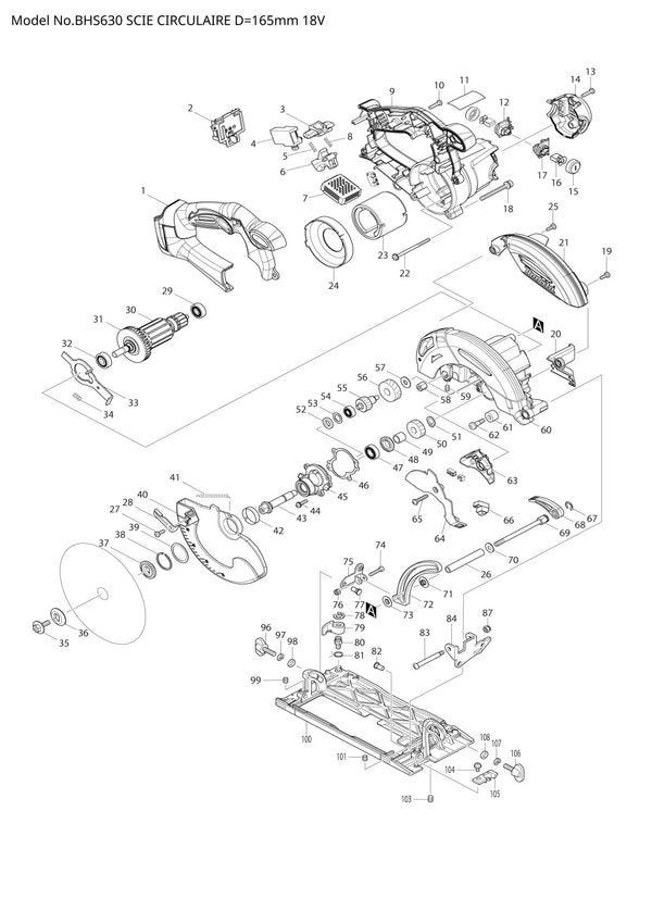Pièces détachées scie circulaire Makita BHS630