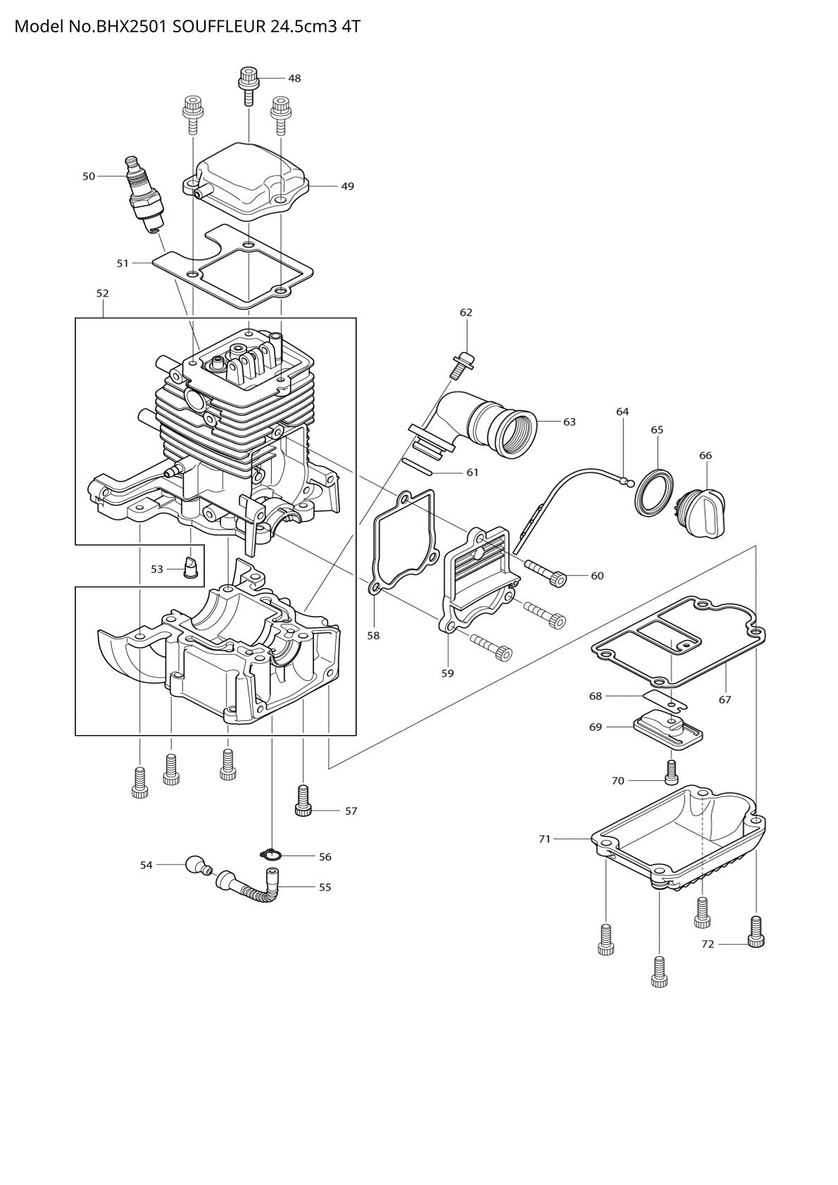 Vue éclatée Makita BHX2501 - page 2