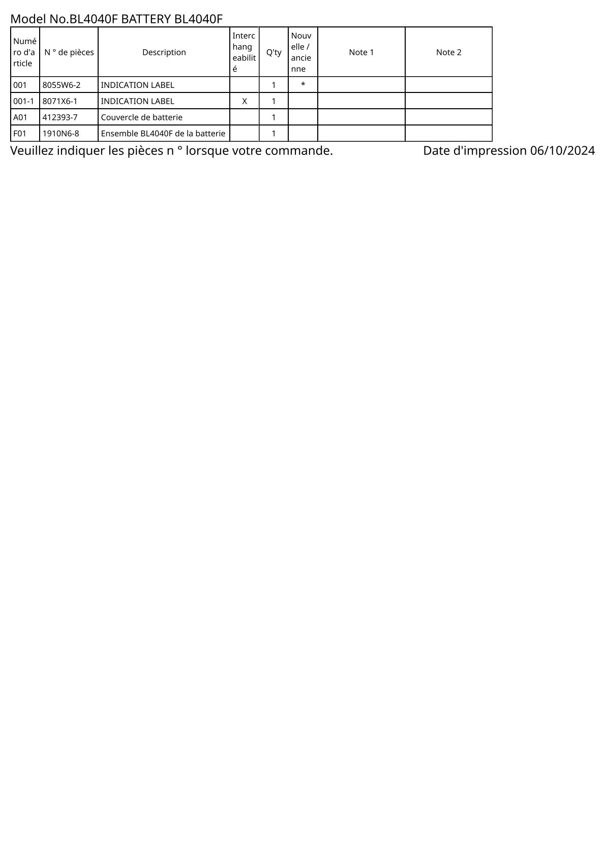 Vue éclatée Makita BL4040F - page 2