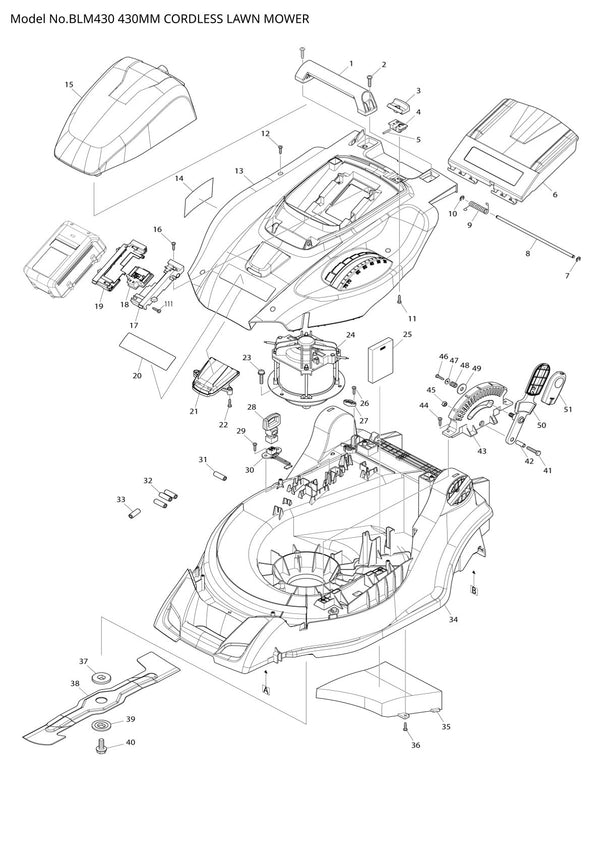 Pièces détachées tondeuse sans fil Makita BLM430