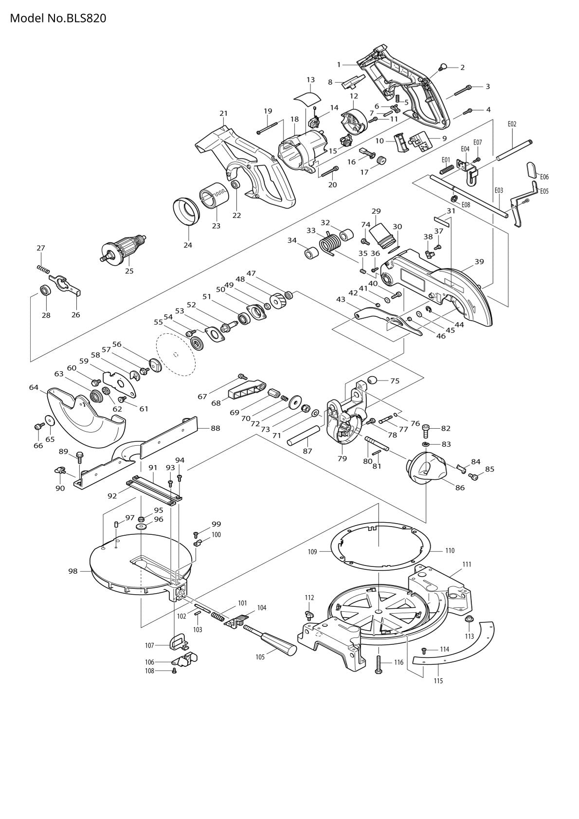 Pièces détachées batterie Makita BLS820