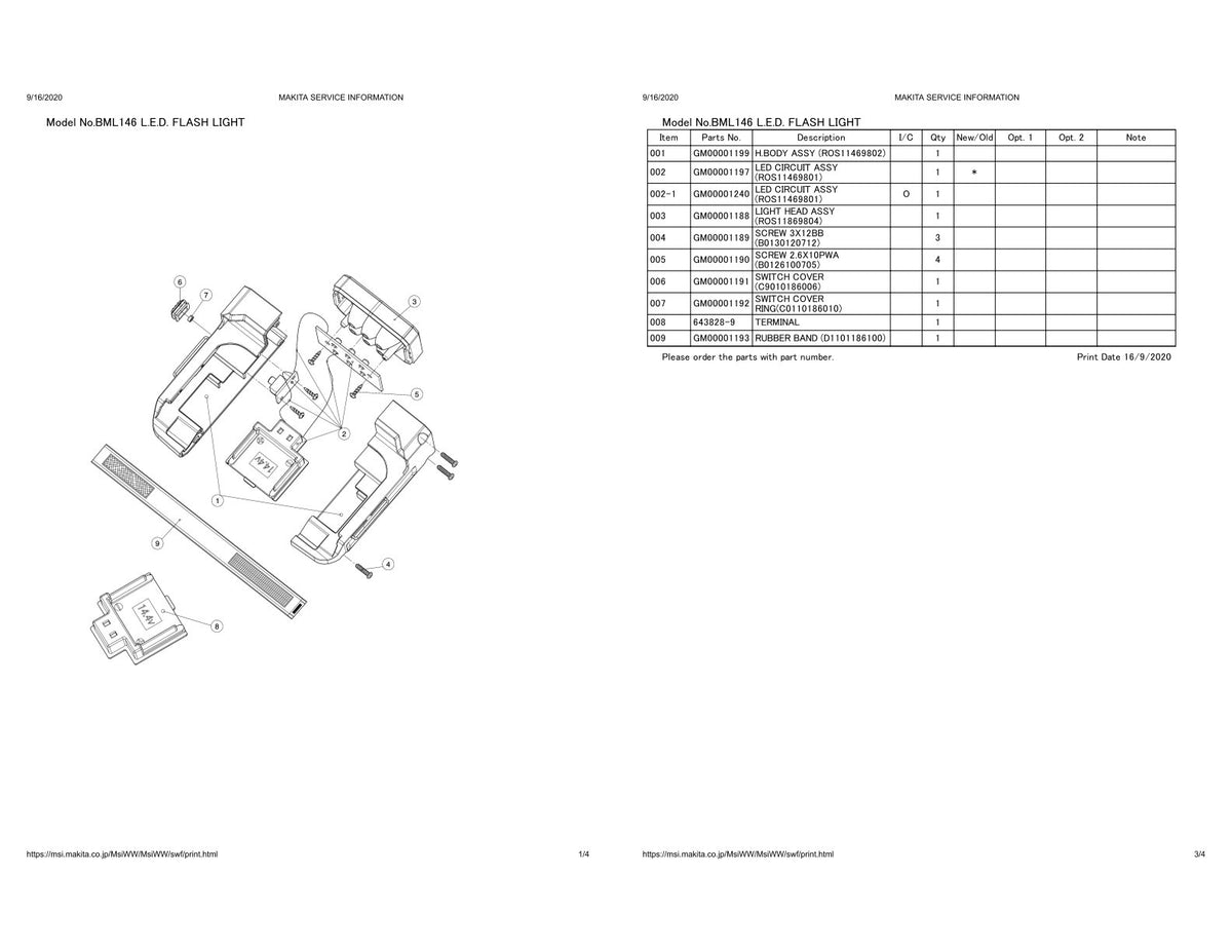 Vue éclatée Makita BML146 - page 1