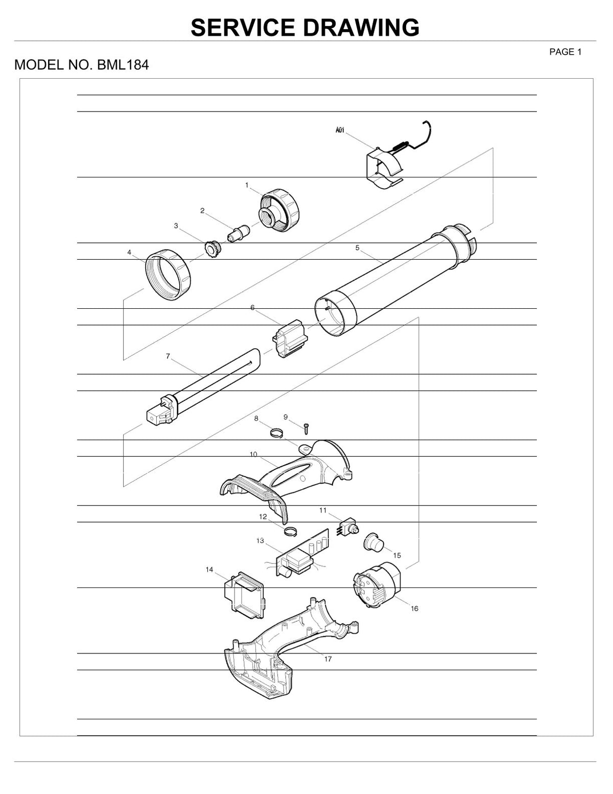 Vue éclatée Makita BML184 - page 1
