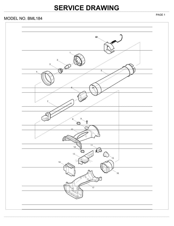 Vue éclatée Makita BML184 - page 1