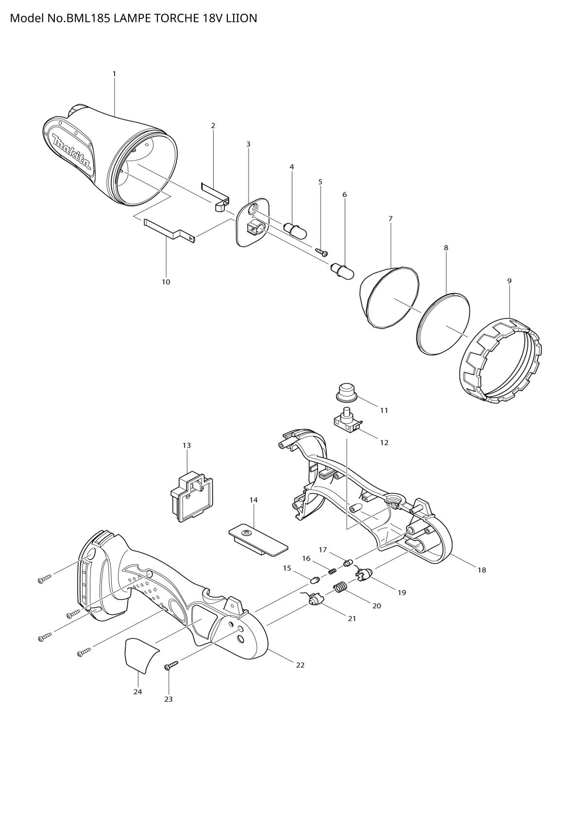 Vue éclatée Makita BML185 - page 1