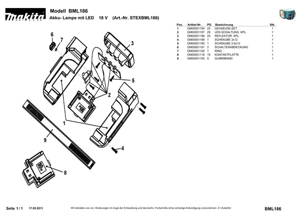 Vue éclatée Makita BML186 - page 1