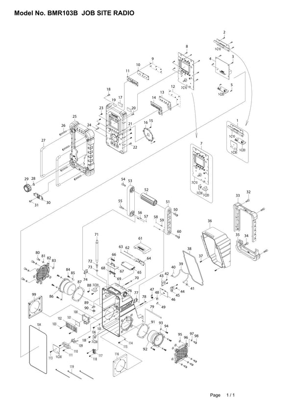 Vue éclatée Makita BMR103 - page 1