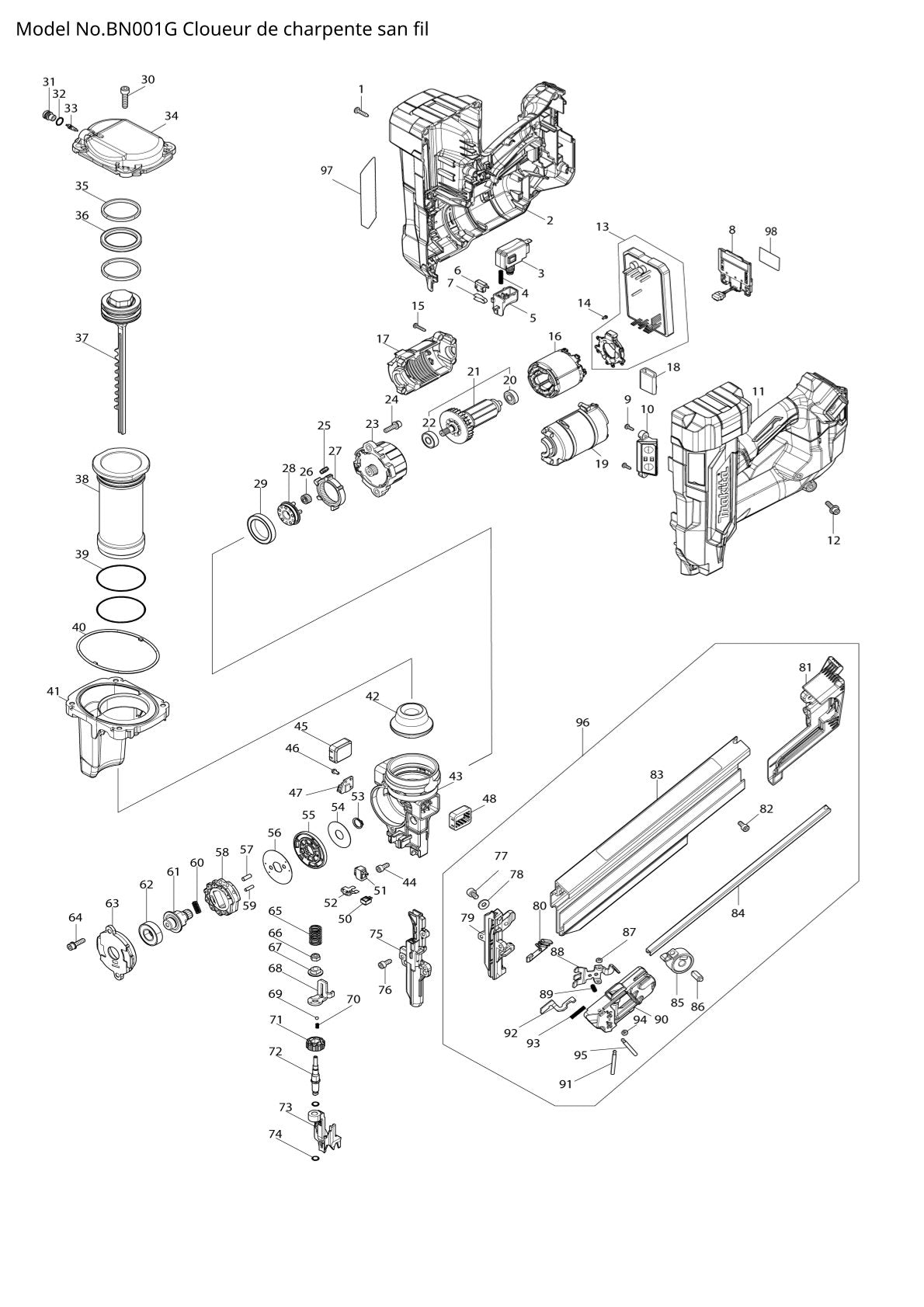 Vue éclatée Makita BN001G - page 1