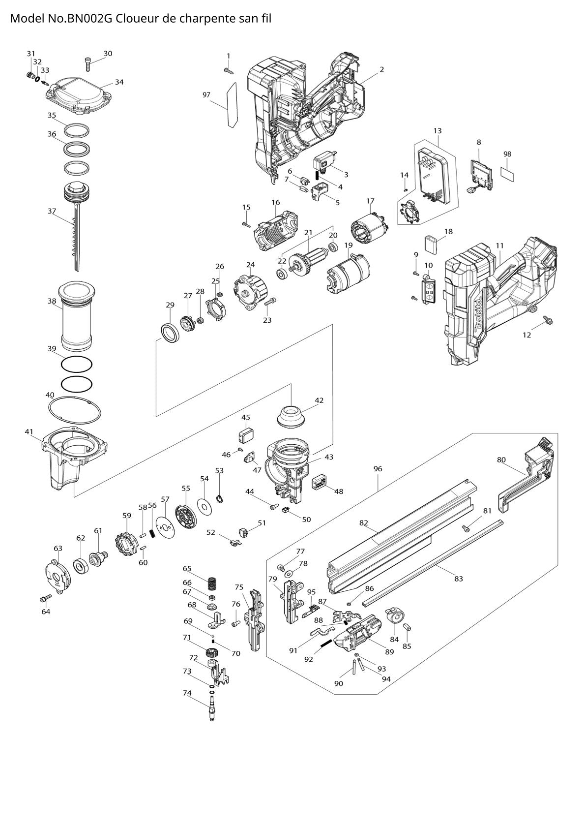 Vue éclatée Makita BN002G - page 1