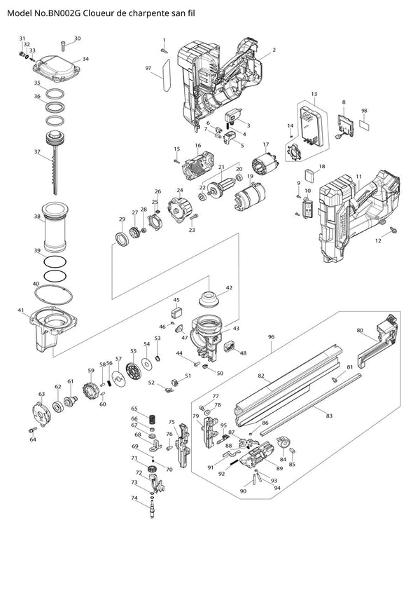 Vue éclatée Makita BN002G - page 1