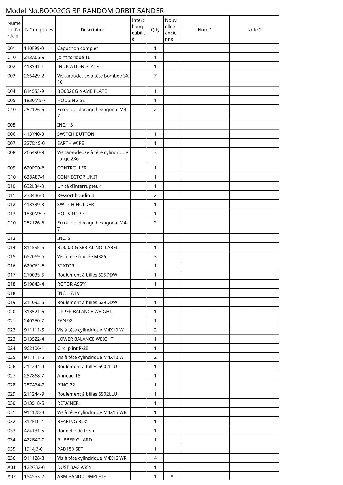 Vue éclatée Makita BO002CG - page 2