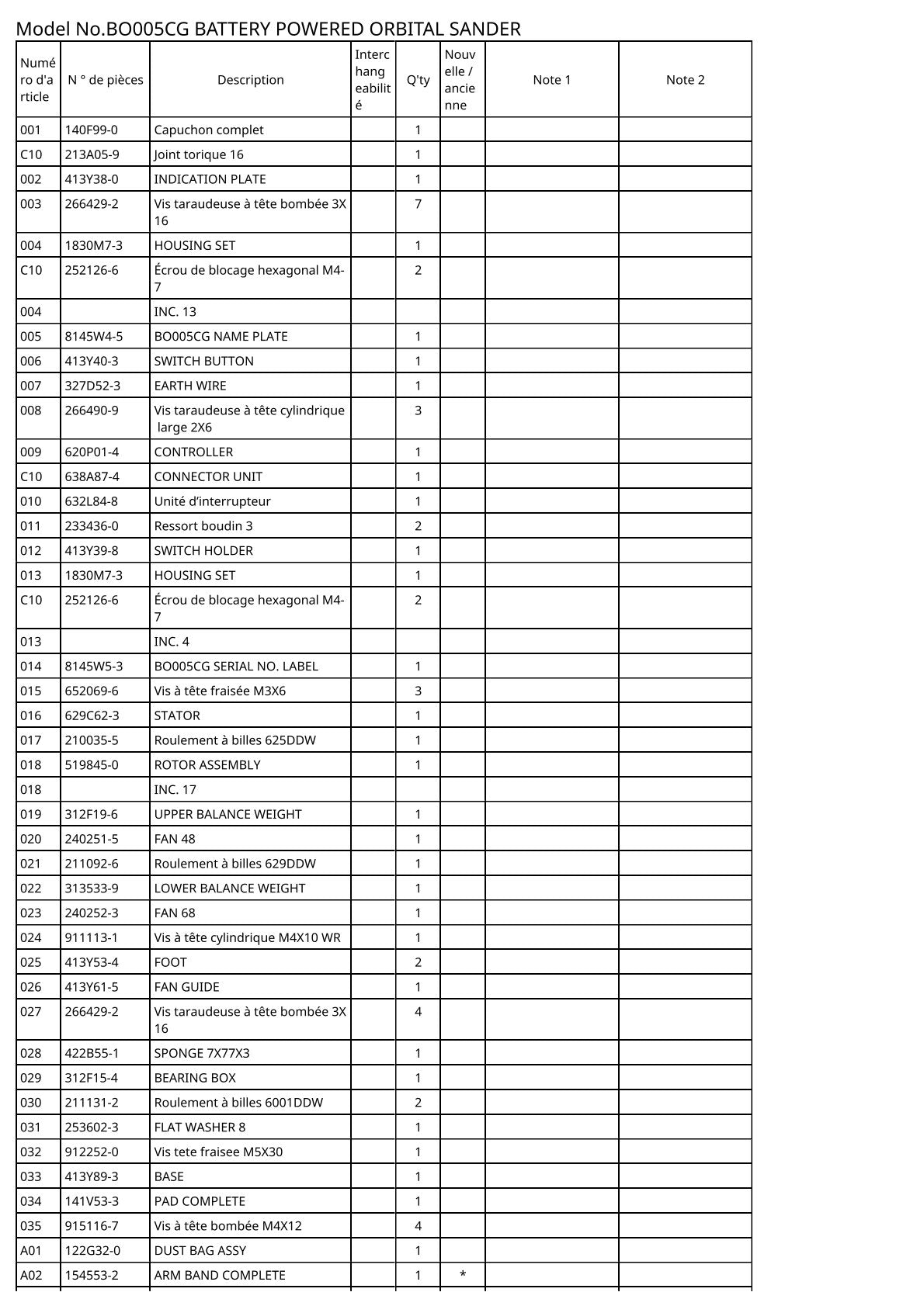 Vue éclatée Makita BO005CG - page 2