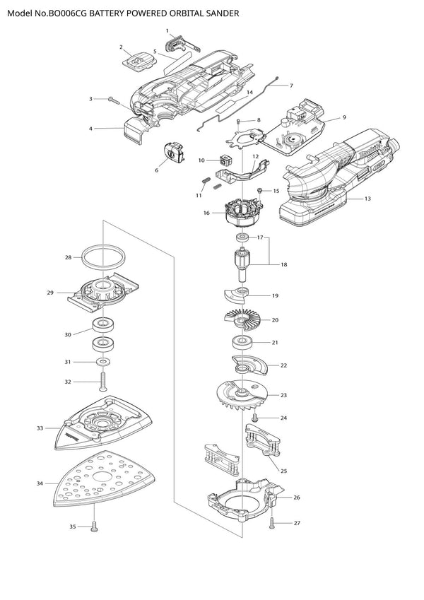 Vue éclatée Makita BO006CG - page 1
