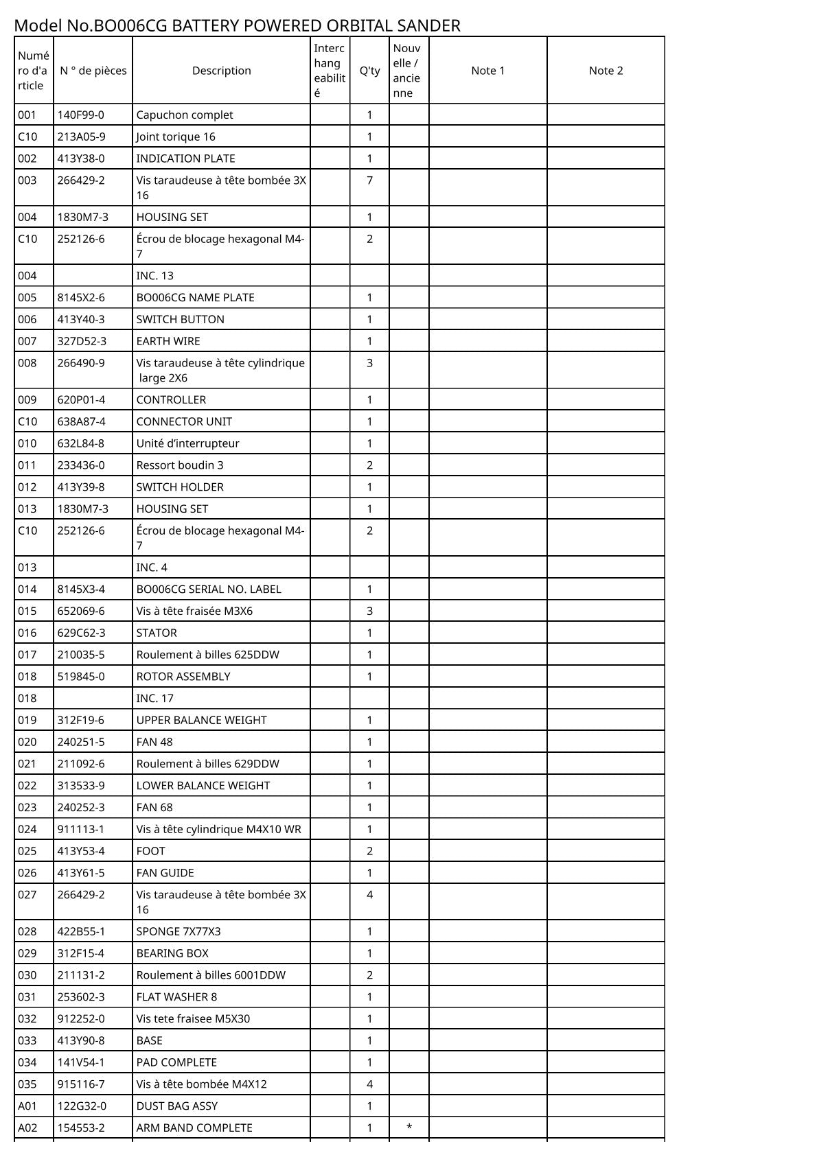 Vue éclatée Makita BO006CG - page 2