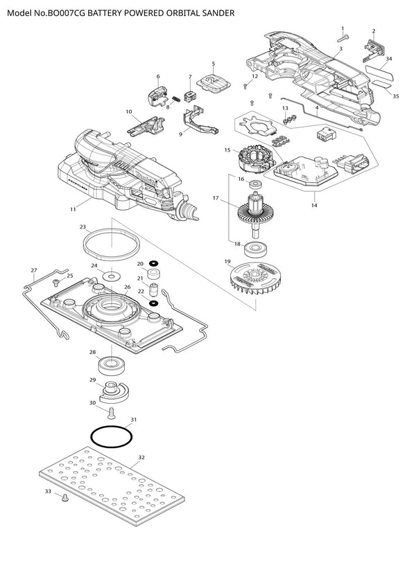 Vue éclatée Makita BO007CG - page 1