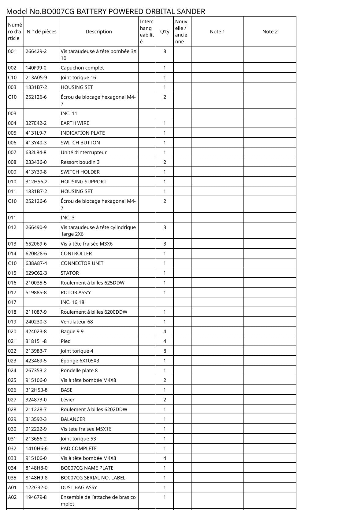 Vue éclatée Makita BO007CG - page 2