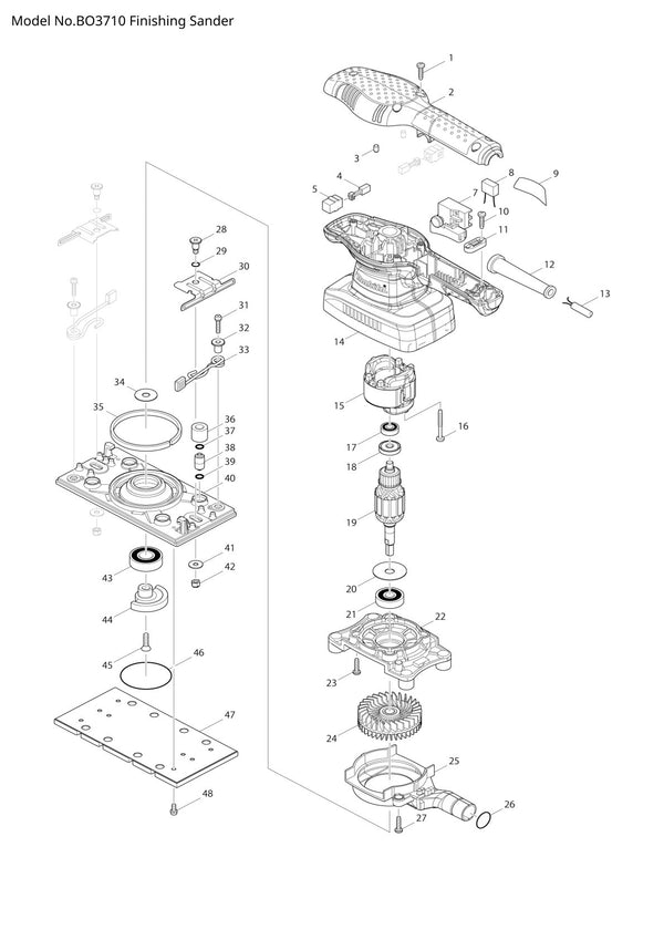 Vue éclatée Makita BO3710 - page 1