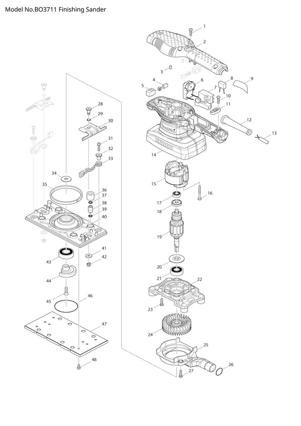 Vue éclatée Makita BO3711 - page 1