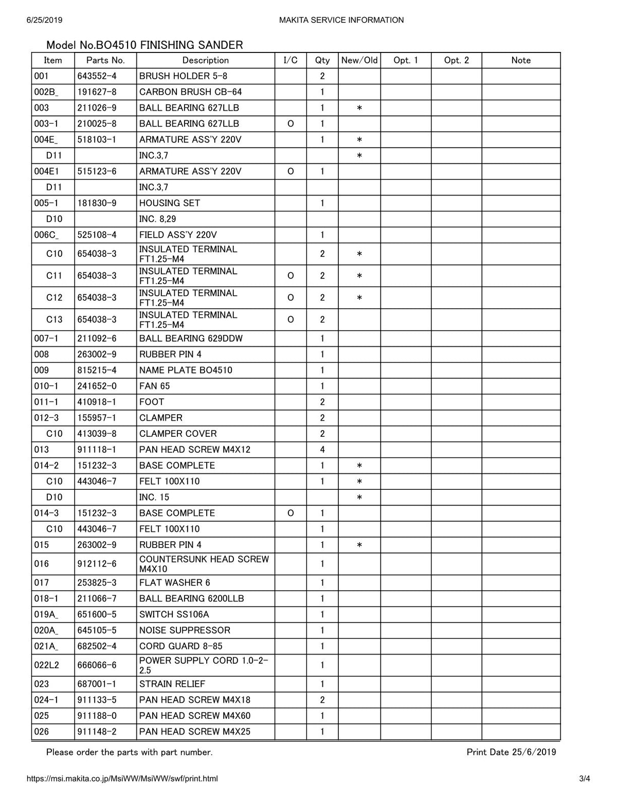 Vue éclatée Makita BO4510 - page 3