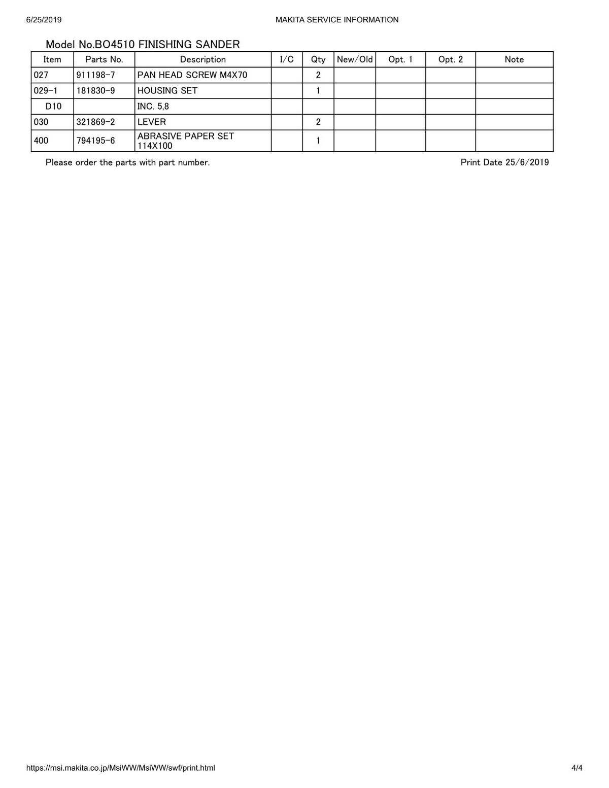 Vue éclatée Makita BO4510 - page 4
