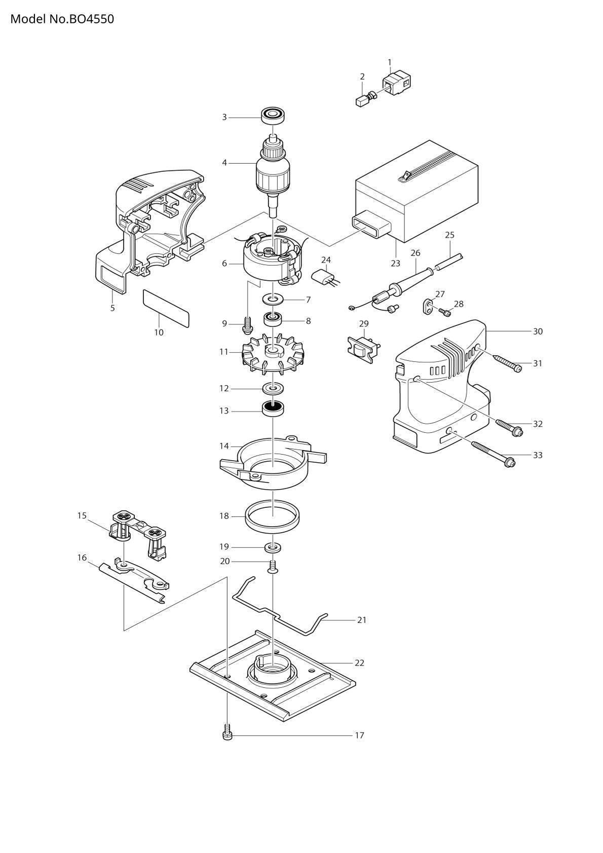 Vue éclatée Makita BO4550 - page 1