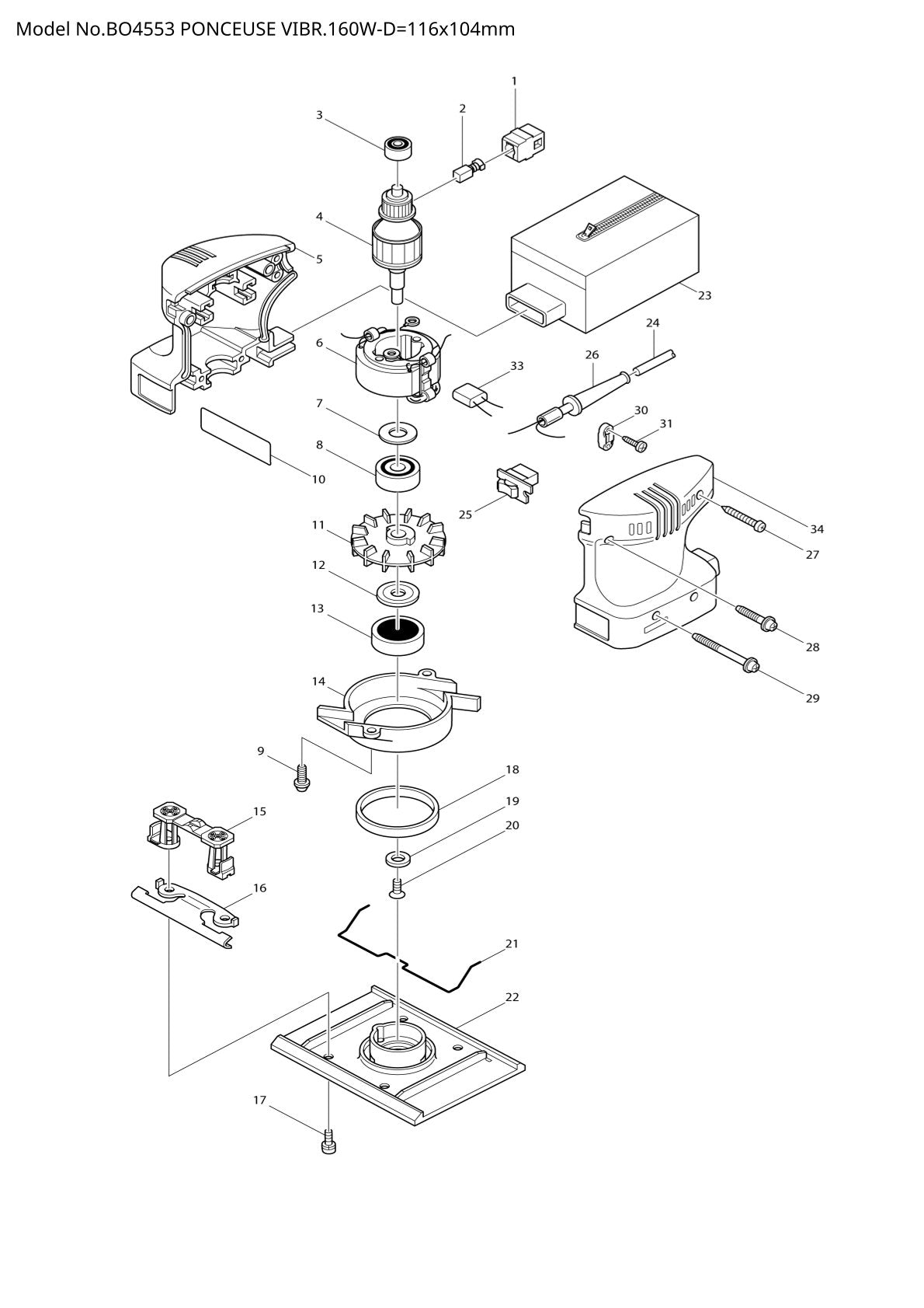 Vue éclatée Makita BO4553 - page 1