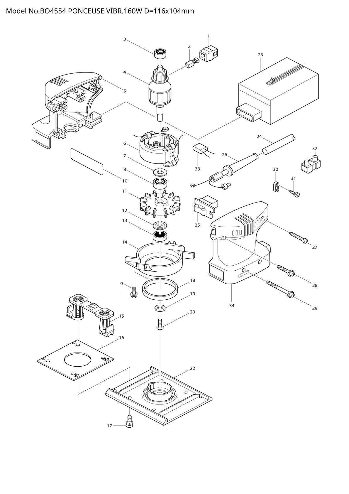 Vue éclatée Makita BO4554 - page 1