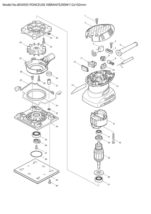 Vue éclatée Makita BO4555 - page 1