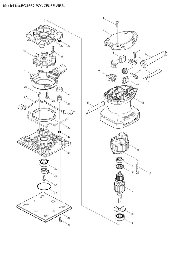 Vue éclatée Makita BO4557 - page 1