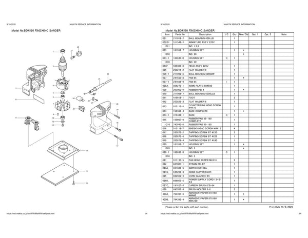 Vue éclatée Makita BO4560 - page 1