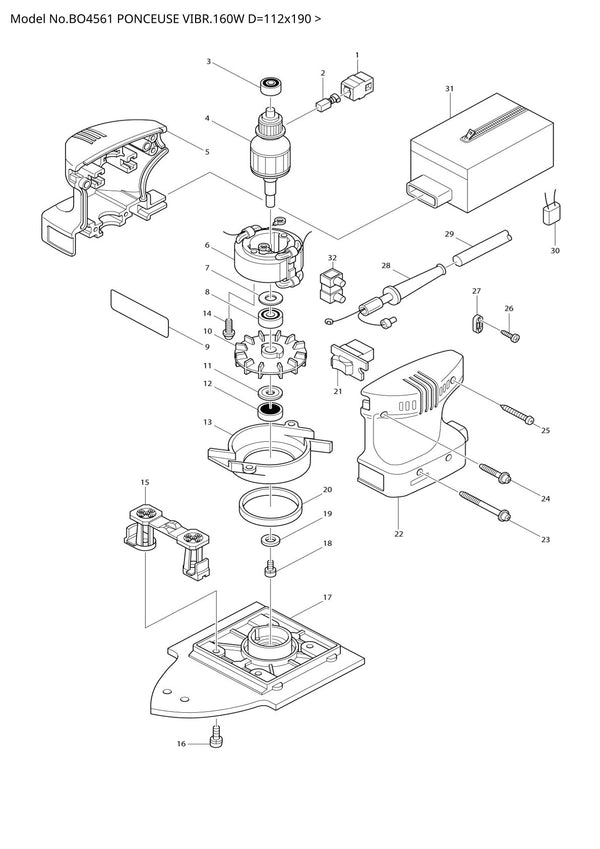 Vue éclatée Makita BO4561 - page 1