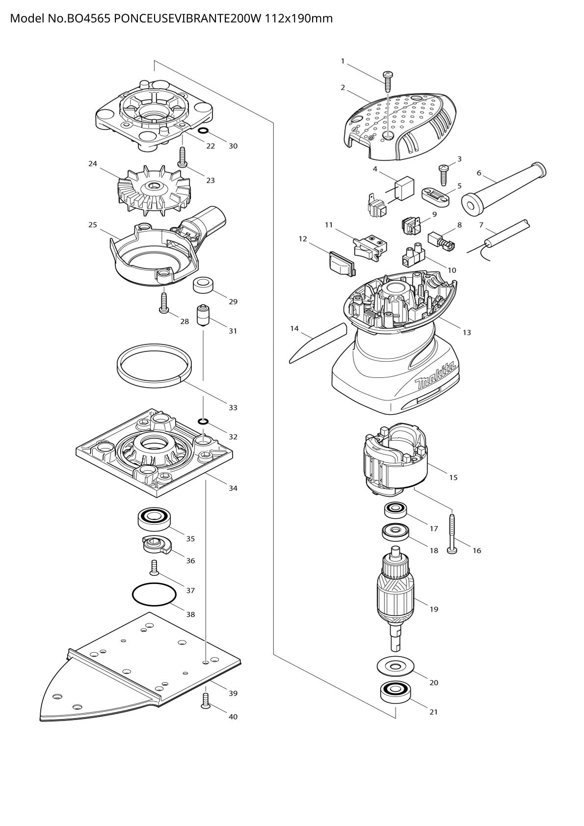 Vue éclatée Makita BO4565 - page 1