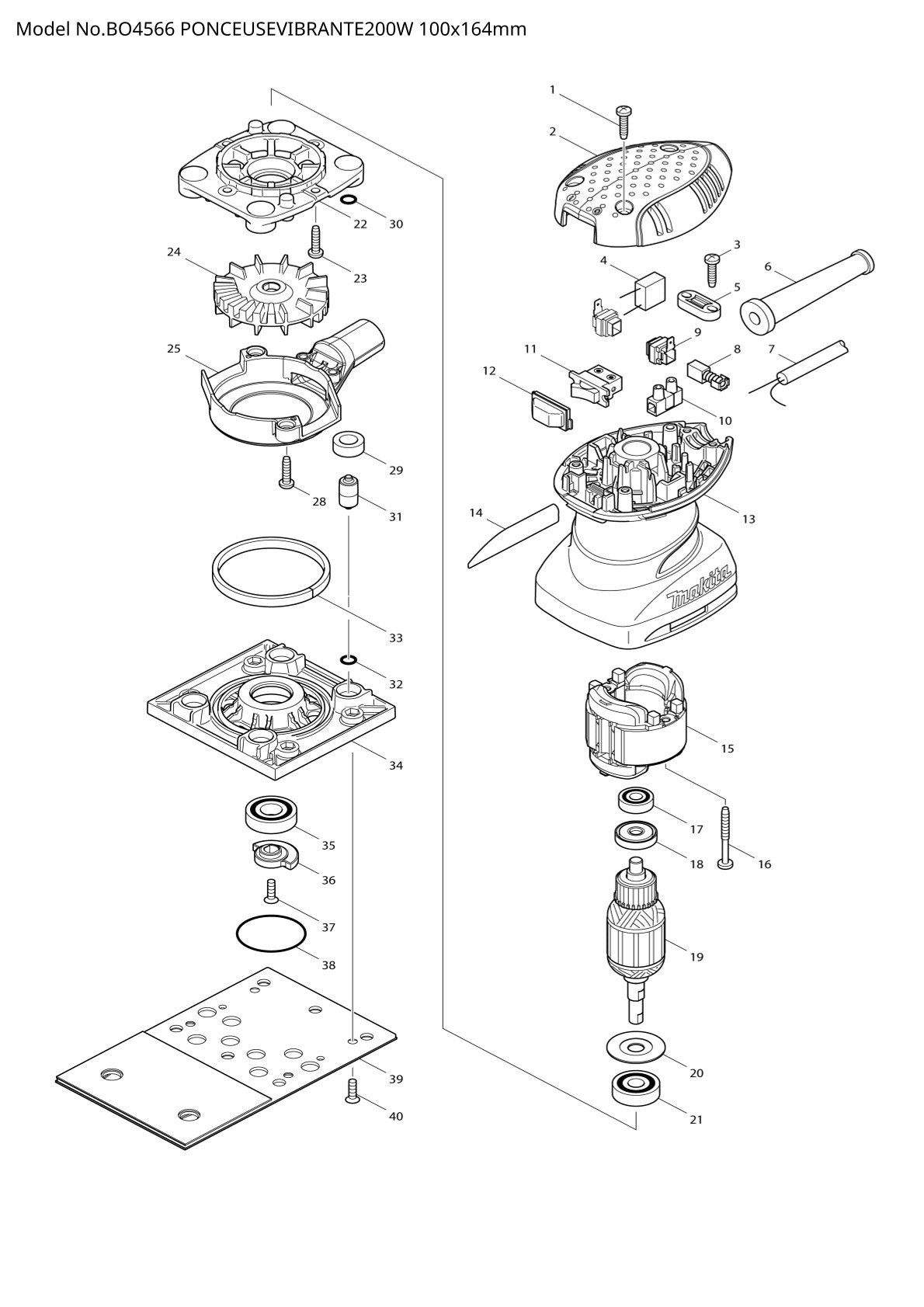 Vue éclatée Makita BO4566 - page 1