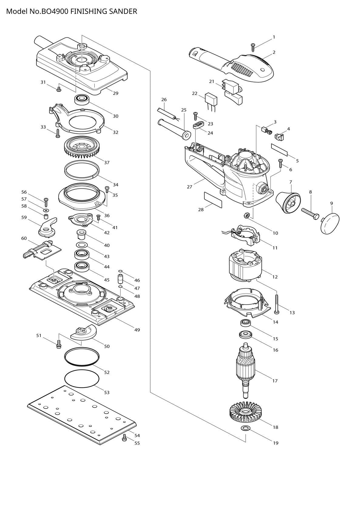 Vue éclatée Makita BO4900 - page 1