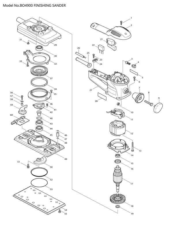 Vue éclatée Makita BO4900 - page 1